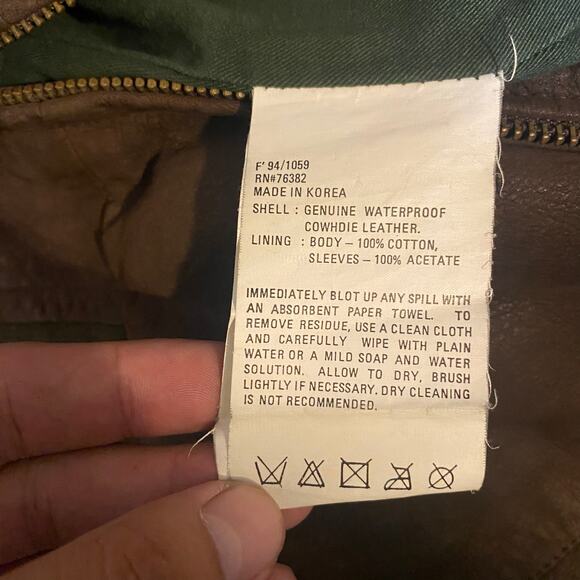 90s Vintage Timberland Dark Brown Cowhide Leather Bomber Jacket Size Large - Picture 8 of 8